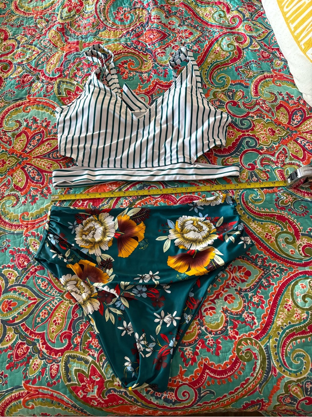 Striped White & Green Floral Bikini Set - Women Intimates & Sleepwear
